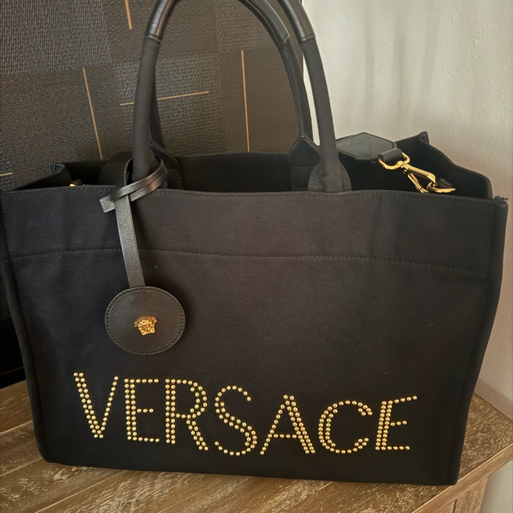 Versace Black Tote with Gold Studded Logo